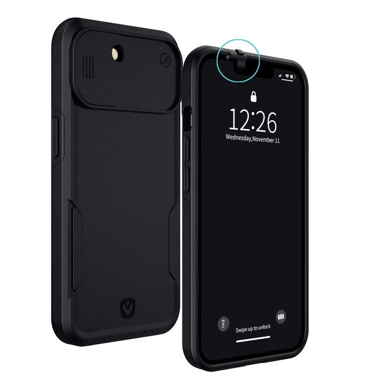 Spy-Fy iPhone 13 Mini Case with Sliding Camera Cover Front and Rear | Protect Your Privacy | 2 Metres Drop Protection | Matte Black | iPhone 13 Mini Camera Cover | Valenta