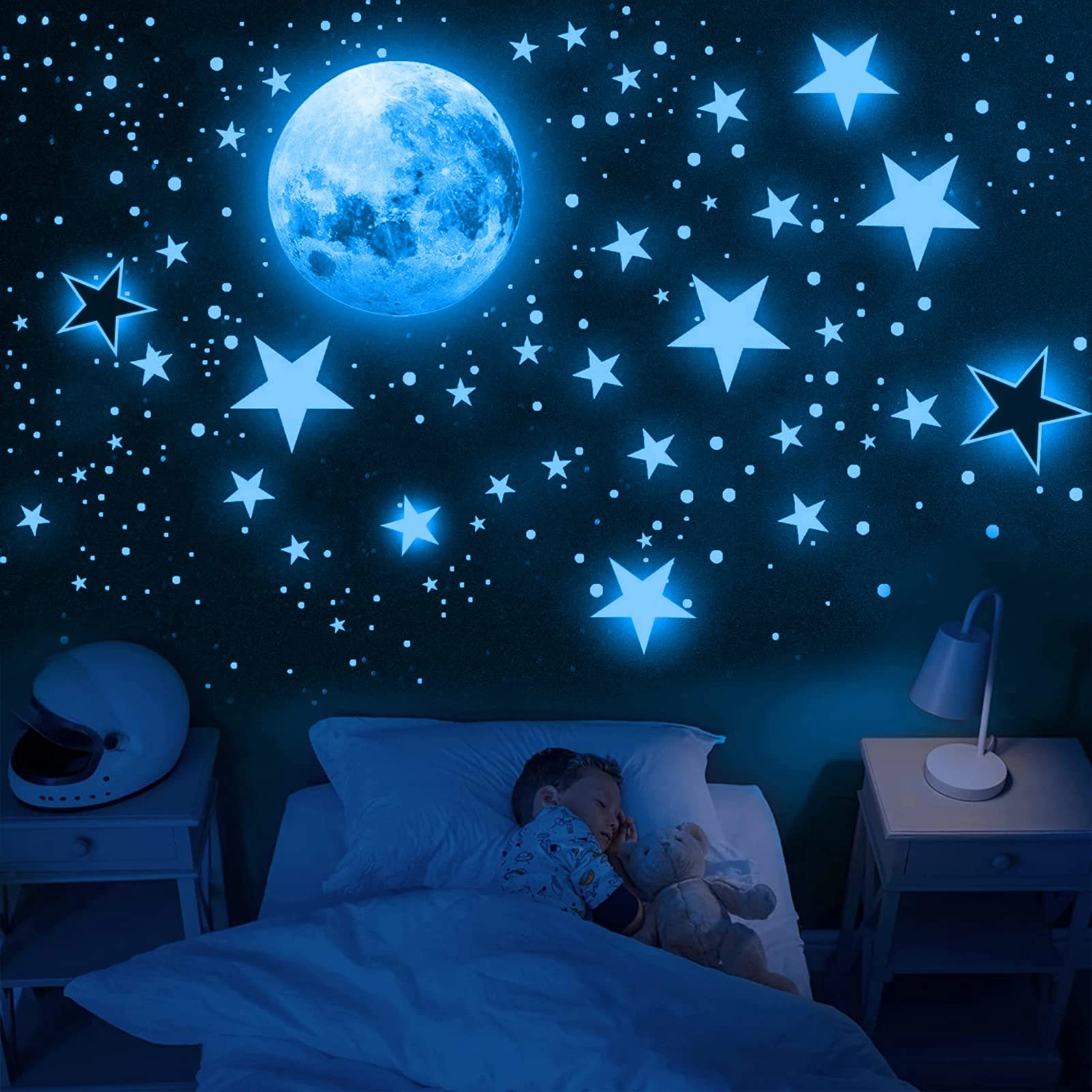 Glow in The Dark Stickers Luminous Dots Stars and Moon DIY Wall Stickers for Ceiling Or Wall Decoration Wall Stickers for Kids Room Nursery Bedroom Living Room Decor (1109 PCS)