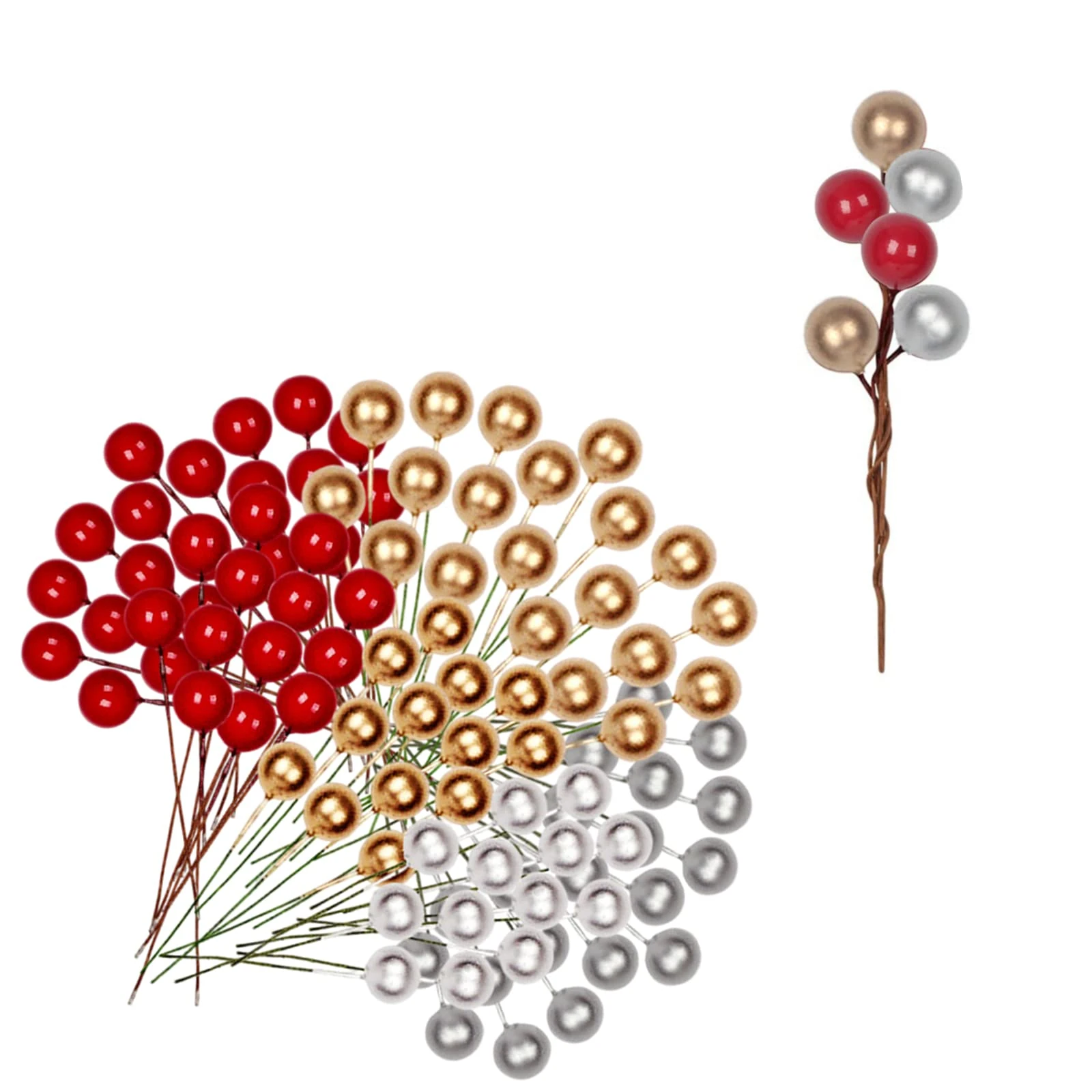 100pcs Christmas Holly Berries Artificial Holly Berries,Mixed Color Picks Winter Berries Bunch Berry Branches,Xmas Red Berries for Xmas Tree Ornaments,Wreath Making Supplies,DIY Crafts,Home Decor