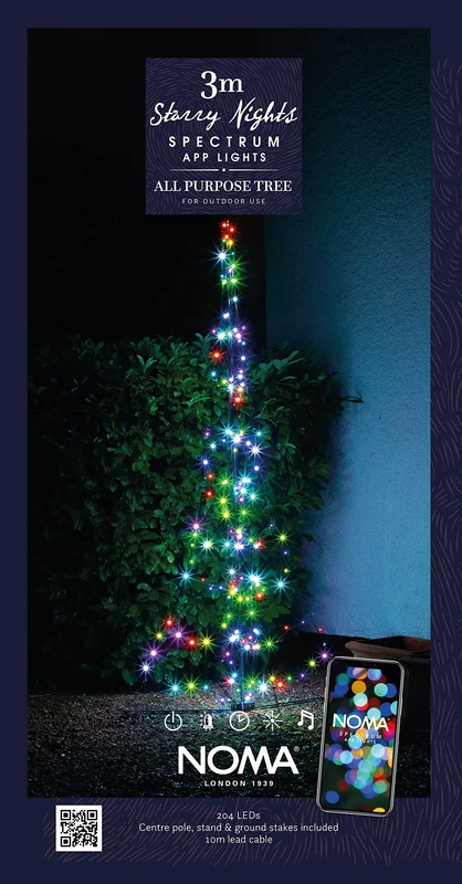 NOMA Starry Nights Floor Standing App Controlled Christmas Tree, 204 Colour Changeable LED's, 3m - Image 1