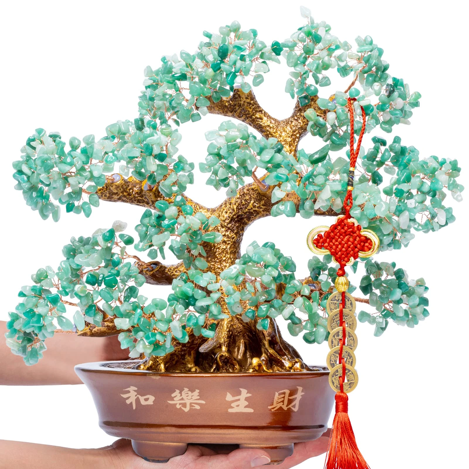 GEMBOURY Natural Aventurine (1,251 Gemstone Count) Chakra Crystal Tree with Healing Properties - Home & Office Bonsai Feng Shui Money Tree Decoration for Luck, Success and Intelligence - 14"
