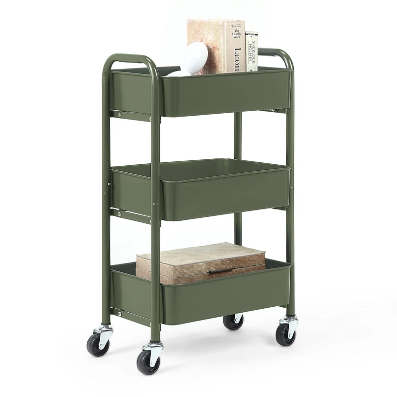 SunnyPoint 3-Tier Delicate Compact Rolling Metal Storage Organizer - Mobile Utility Cart Kitchen/Under Desk Cart with Caster Wheels (Army, Compact (15.5" X 26.8" X 10.27")) - Image 1
