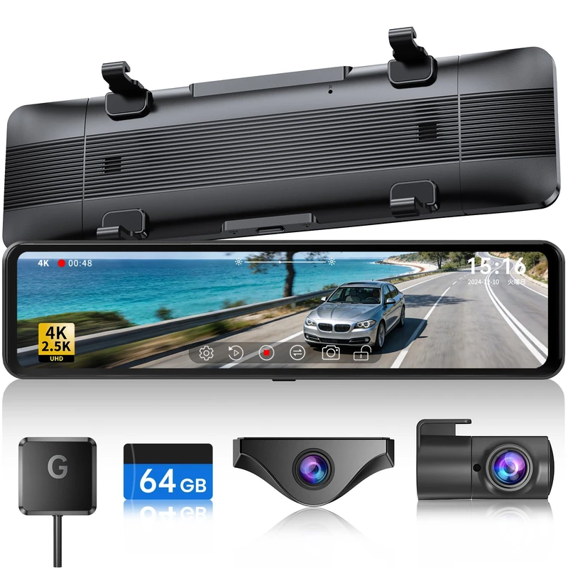 JOMISE 4K UHD Mirror Dash Cam Front and Rear, 11" IPS Touch Screen Rearview Mirror for Cars & Trucks, Backup Camera, GPS Tracking, Parking Monitor, 32GB Card Included-G814
