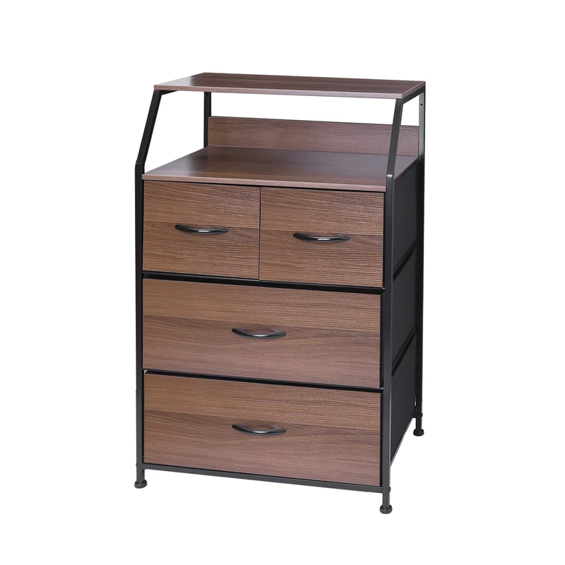 Meerveil Chest of Drawers, Wooden Wardrobe Cabinet with 4 Drawers, Wood Grain Surface, Narrow Cabinet for Bedroom, Nursery, Hallway, Black, 60cmx39cmx96cm, H1040020407