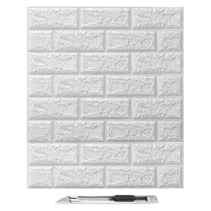 Art3d 30 Pcs 3D Brick Wallpaper in White, Faux Foam Brick Wall Panels Peel and Stick, Waterproof for Bedroom, Living Room, and Laundry Decor (43.5 Sq.Ft)