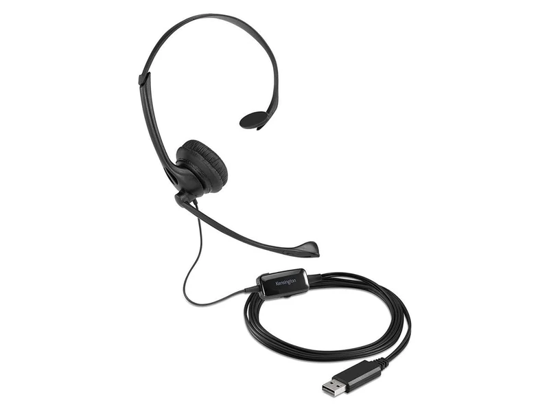 Kensington USB Mono Headset with Noise Cancelling Mic and Volume Control, Adjustable Single Headphone Set with Built-In Microphone for Comfortable Video Phone Calling & Remote Conferencing (K80100WW)
