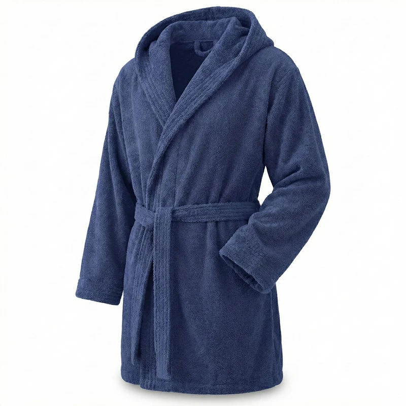 Top Towels - Elegant - Bathrobe for Men and Women 100% Cotton, 500 g/m² - Option with or without Hood - Soft and Absorbent for Shower, Spa and Pool, blue, S