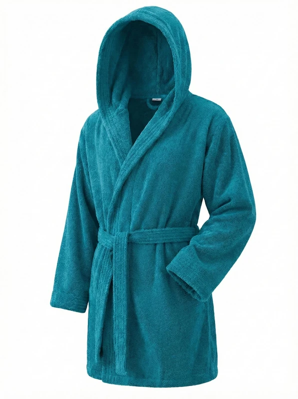 Top Towels - Elegant - Bathrobe for Men and Women 100% Cotton, 500 g/m² - Option with or without Hood - Soft and Absorbent for Shower, Spa and Pool, Aquamar, L