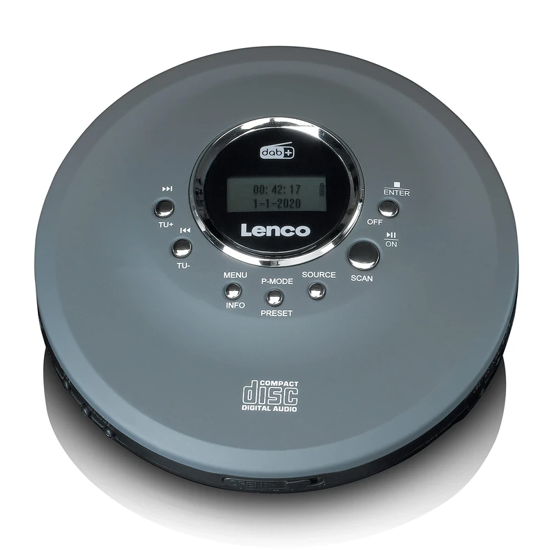 Lenco CD-400 Portable CD Player, Discman DAB+ Radio, CD, CD-R/RW, MP3 Player, Station Memory, Audio Book Function, Antishock, Integrated Battery 1000 mAh, Grey