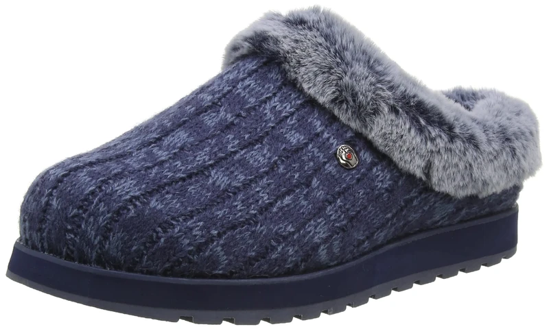 Skechers Women's Keepsakes Ice Angel Slippers, Navy/Blue Cable Knit Sweater/Faux Fur Trim, 5 UK