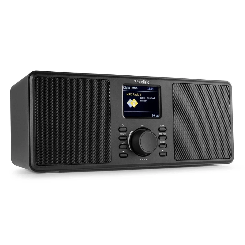 Audizio Monza DAB Digital Radio With Bluetooth, Stereo Sound DSP Speakers, DAB+, FM Radio, Dual Alarm Clock, 2.4" Colour LCD Display, Headphone Port - Black