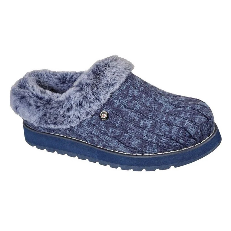Skechers Women's Keepsakes Ice Angel Slippers, Navy/Blue Cable Knit Sweater/Faux Fur Trim, 2 UK