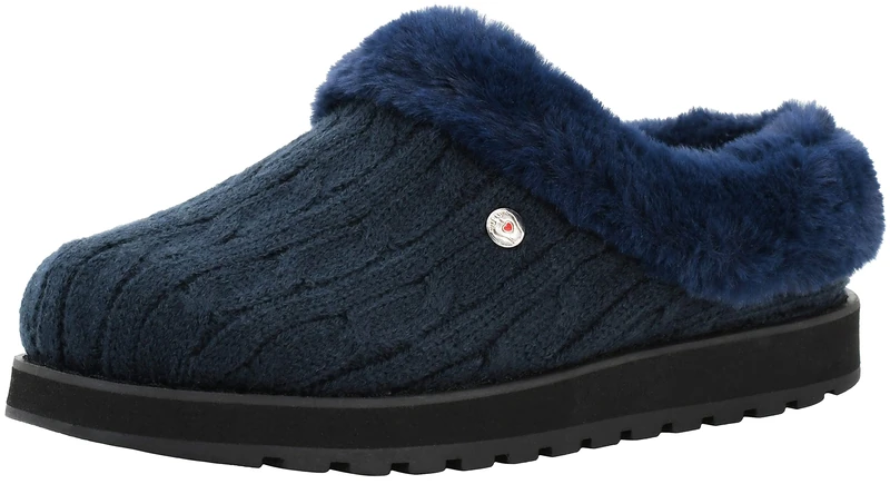 Skechers Women's Keepsakes Ice Angel Slippers, Navy/Blue Cable Knit Sweater/Faux Fur Trim, 6 UK