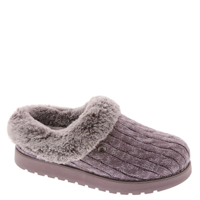 Skechers Women's Keepsakes Ice Angel Slippers, Mauve Cable Knit Sweater/Faux Fur Trim, 3 UK