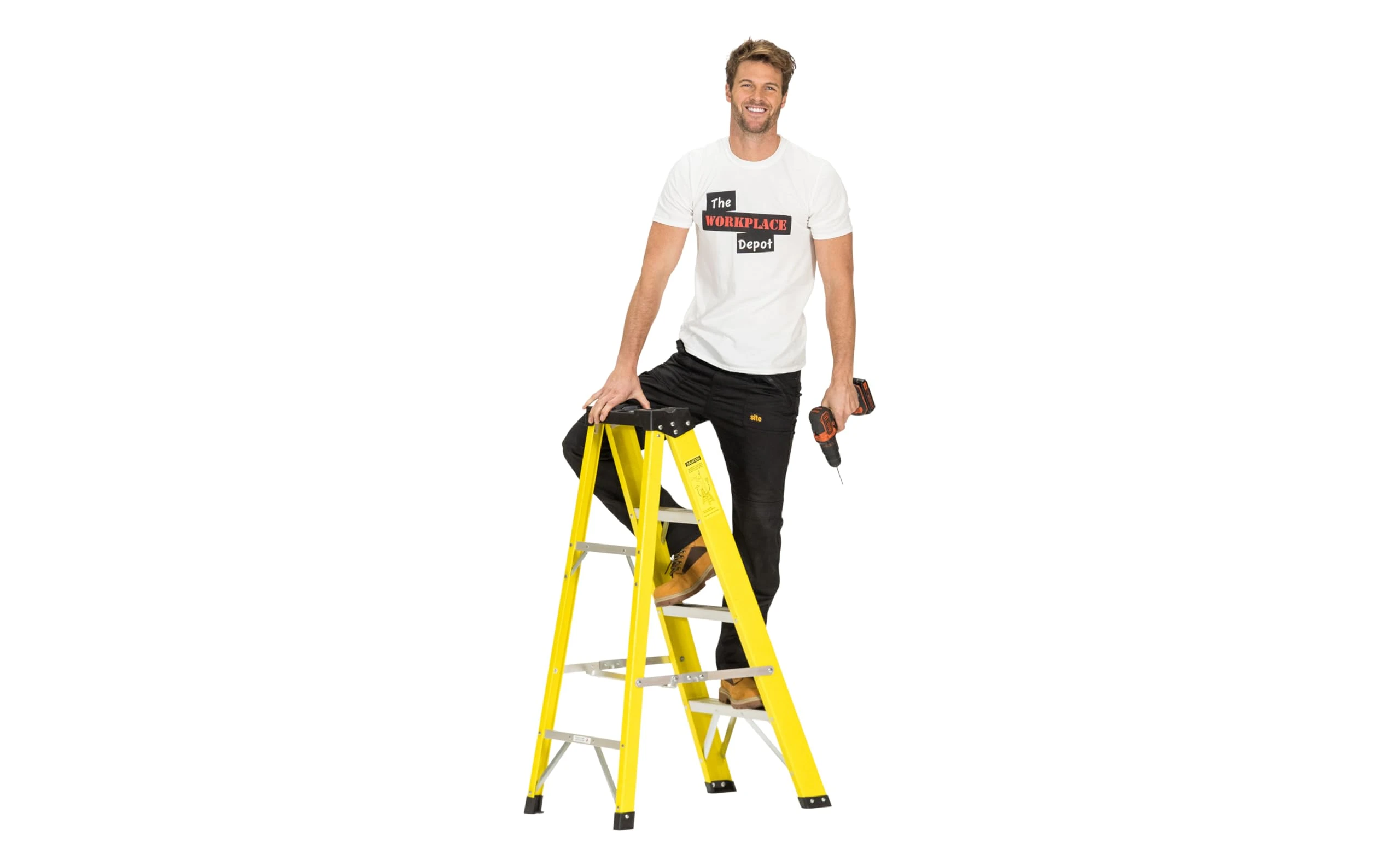 The Workplace Depot 4 Tread Fibreglass Step Ladder – Lightweight, Stable & EN-131 Certified – Professional-Grade Ladder for Electrical & Industrial Use