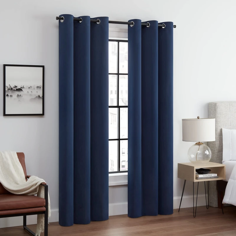 Eclipse Andover Solid Tripleweave Thermal Blackout Grommet Curtains for Bedroom (2 Panels), 42 in x 95 in, Navy