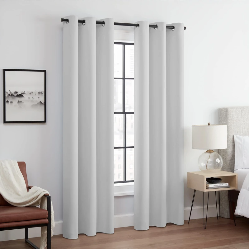 Eclipse Andover Solid Tripleweave Thermal Blackout Grommet Curtains for Bedroom (2 Panels), 42 in x 108 in, Silver White