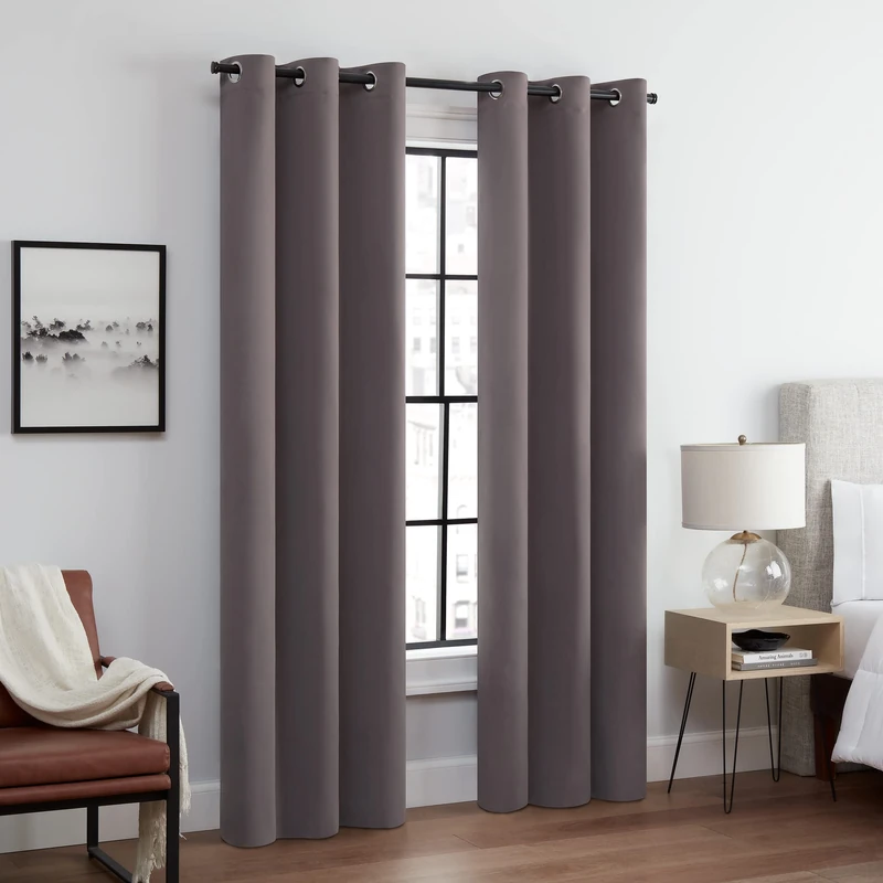 Eclipse Andover Solid Tripleweave Thermal Blackout Grommet Curtains for Bedroom (2 Panels), 42 in x 95 in, Grey