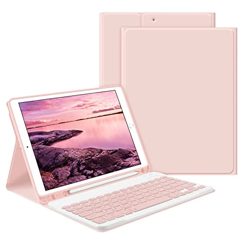 GOKOCO Keyboard Case for iPad 10.2 inch - Wireless Magnetic Detachable Keyboard with Built-in Pencil Holder, Stand for iPad 7th, 8th, and 9th Generations - Pink