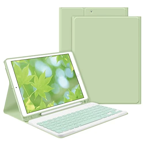 GOKOCO Keyboard Case for iPad 10.2 inch - Wireless Magnetic Detachable Keyboard with Built-in Pencil Holder, Stand Tablet Cover - Green