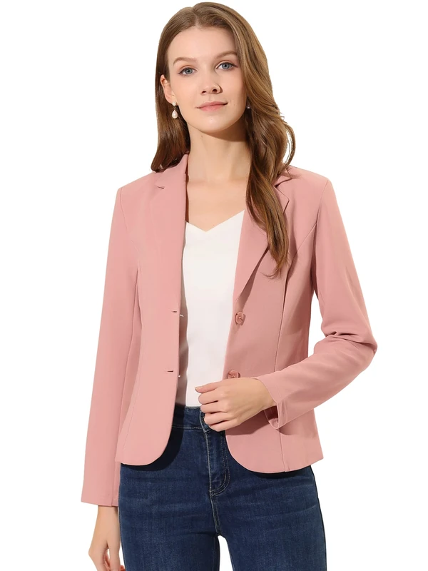 Allegra K Women's Work Office Blazer Stretch Lapel Collar Long Sleeve Jacket Suit Blazer, Dark Pink, S
