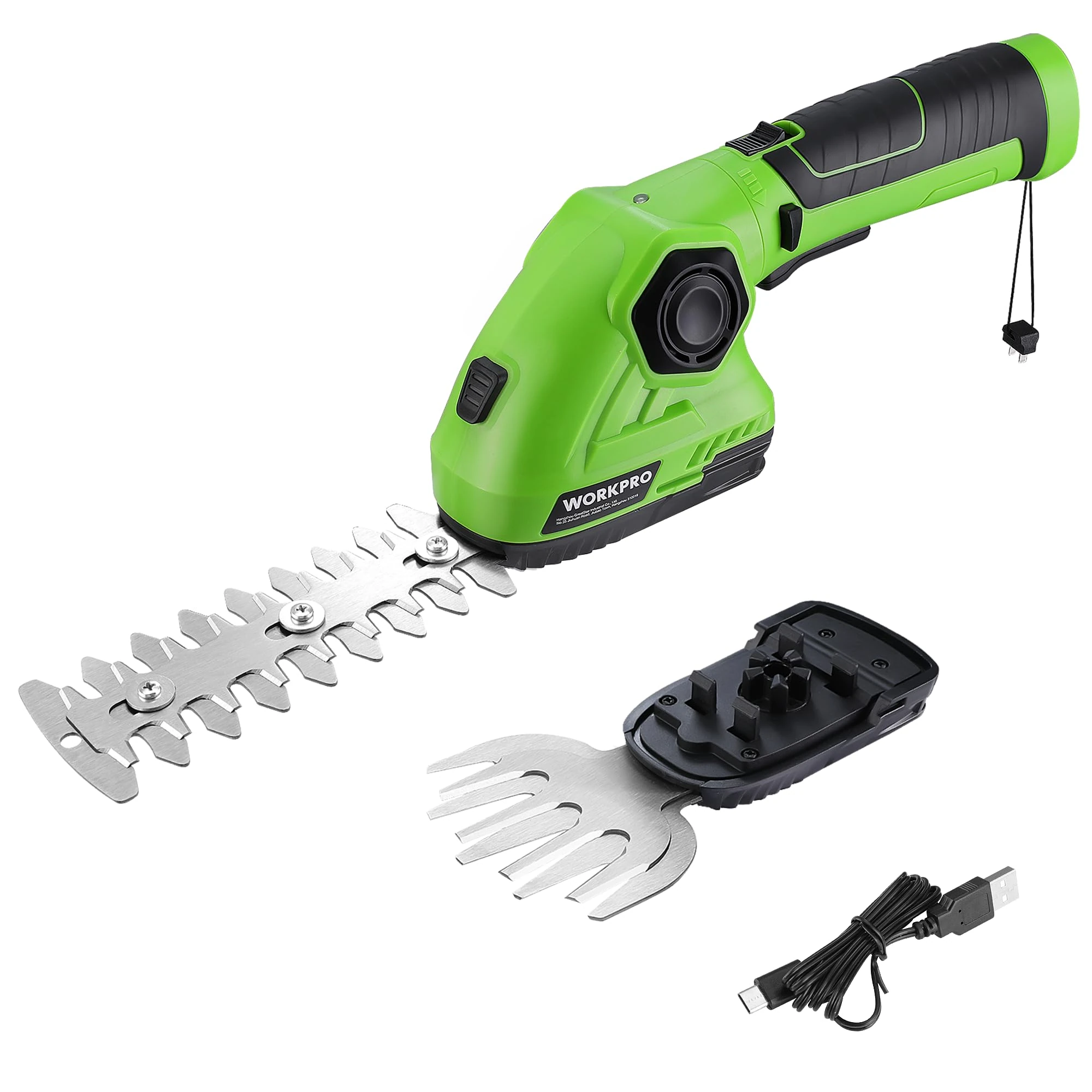 WORKPRO 2 in 1 7.2V Cordless Hedge Trimmer & Grass Shear with Lithium-Ion Battery, Handheld Hedge Cutter with 2 Blades, Grass Trimmer with 180° Rotatable Handle, Ideal for Shrub, Garden, Lawn