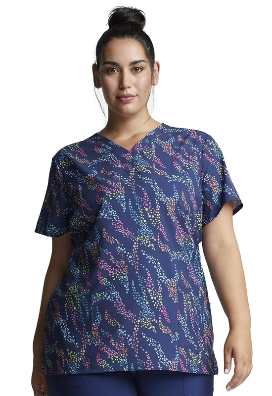 Dickies EDS Women Scrubs Top V-Neck Safari Spots DK717 - X Small