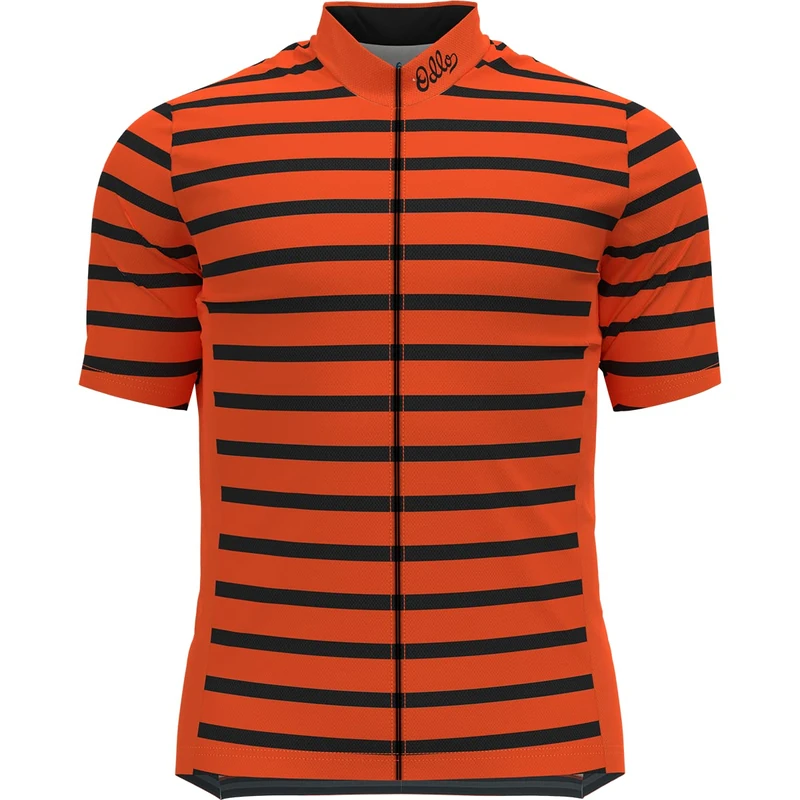 ODLO Men's Essential Print Jersey, Exuberant Orange - Black, S