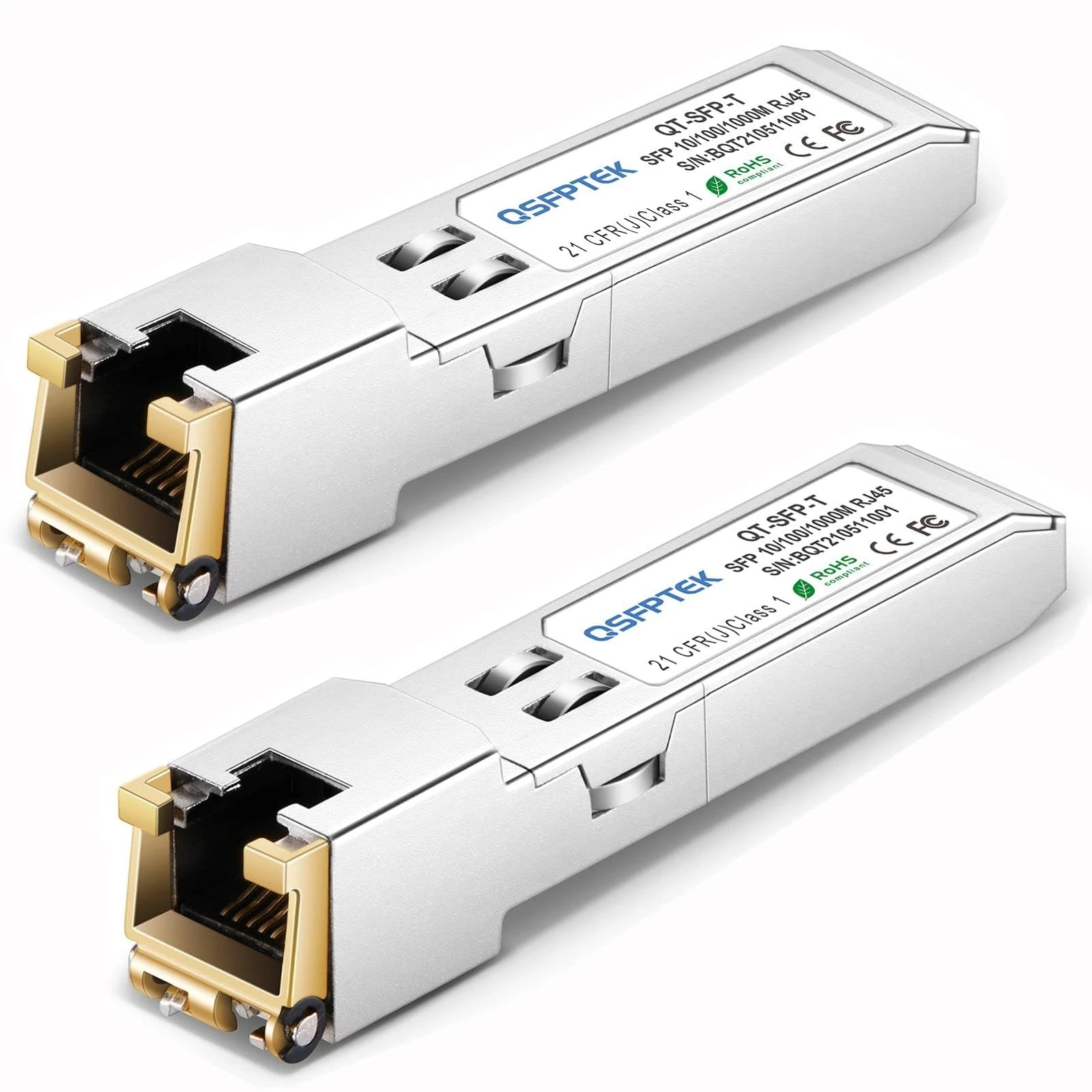 QSFPTEK 2Pack Gigabit 1G SFP-T RJ45 Copper Module, 10/100/1000BASE-T SFP to RJ45 Module 1G SFP-T Mini-Gbic Transceiver for Cisco GLC-T/GLC-TE/SFP-GE-T, Mikrotik S-RJ01, Netgear, up to 100m