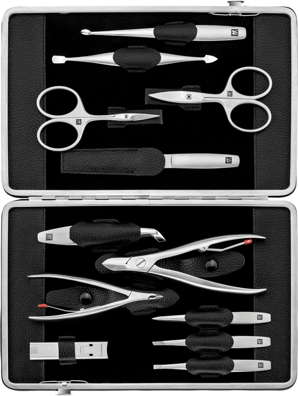 ZWILLING Manicure Set (12 piece, complete set for comprehensive nail care and pedicure, genuine leather frame case), Premium, Black