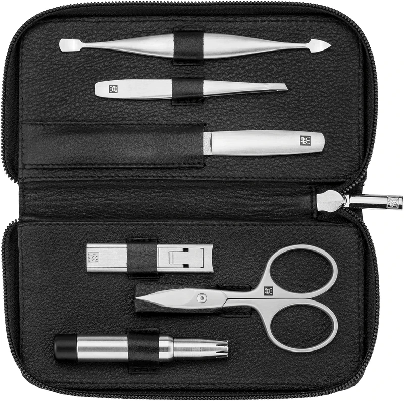 ZWILLING Manicure Set (6 piece, nail care set and pedicure, cowhide with zipper, with compact nail clipper), Premium