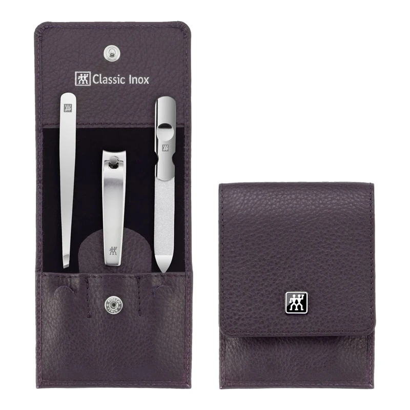 ZWILLING Manicure Set (3 piece, nail care and pedicure, genuine leather case, with nail clipper), Polished Stainless Steel, Red