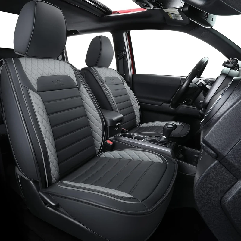 LUCKYMAN CLUB S08-QE Tacoma Seat Covers, Fit for 2005-2022 Tacoma Crew Cab with Water Proof Faux Leather(Full Set, Black&Gray)
