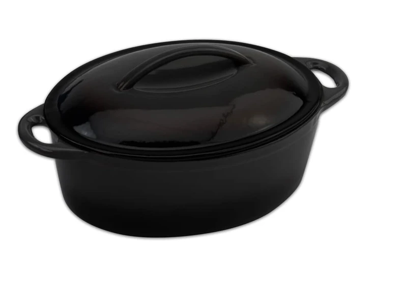 Commichef Oval Casserole Dish, 27cm Diameter Cast Iron, Black, (OC-427BK)