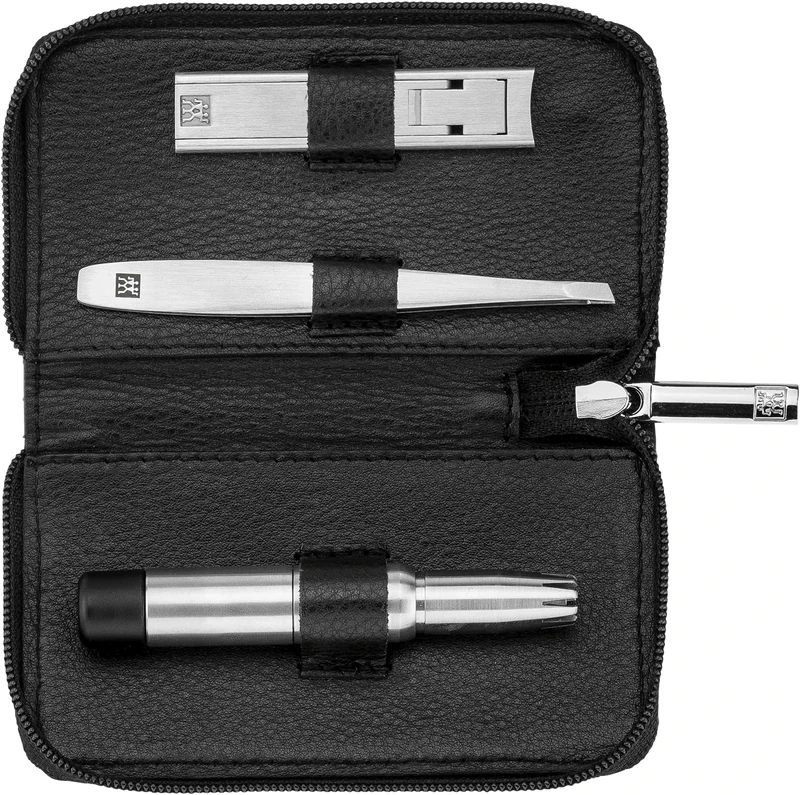 ZWILLING Premium 3 Piece Manicure Set Cowhide Leather with Zip Closure Black