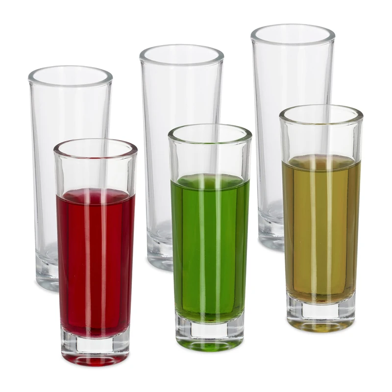 Relaxdays 6x Shot Glasses, Set, 60ml, Thick Glassware, Stag Do, Hen Party, Spirits, Liqueur, Bar, Pub, Tall, Transparent