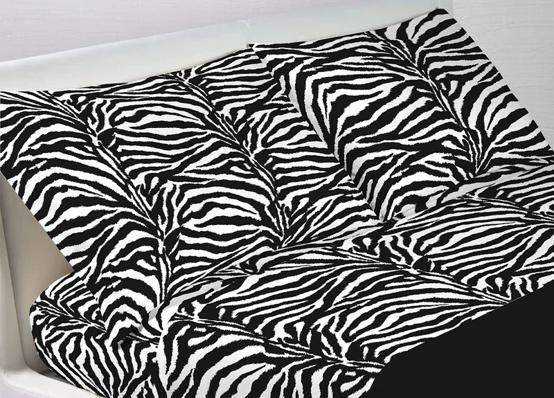 BIANCHERIAWEB Double Bed Set Maxi Bed Sheet 90x200 cm +25 cm Elastic Corners, Top Sheet 150x300 cm, 1 Pillowcase Side Buttons 50x80 cm, 100% Cotton, Made in Italy, Zebra Pattern