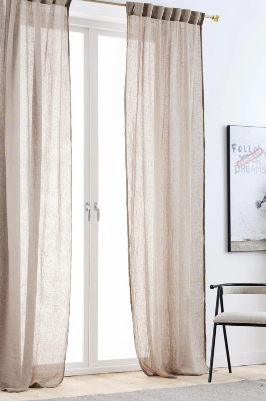 JOTEX Ellen Multifunctional Curtain, Semi-Transparent Linen Curtains for the Living Room (Set of 2), Khaki Grey, 250 cm