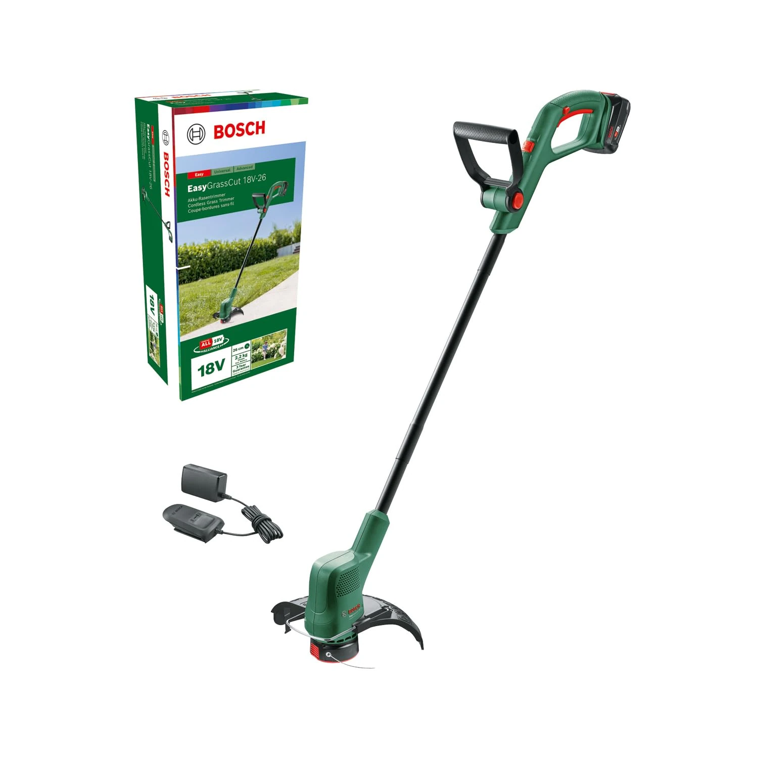 Bosch Cordless Grass Trimmer EasyGrassCut 18V-26 (1x Battery, 18 Volt System, Cutting Diameter: 26 cm, in Carton Packaging)