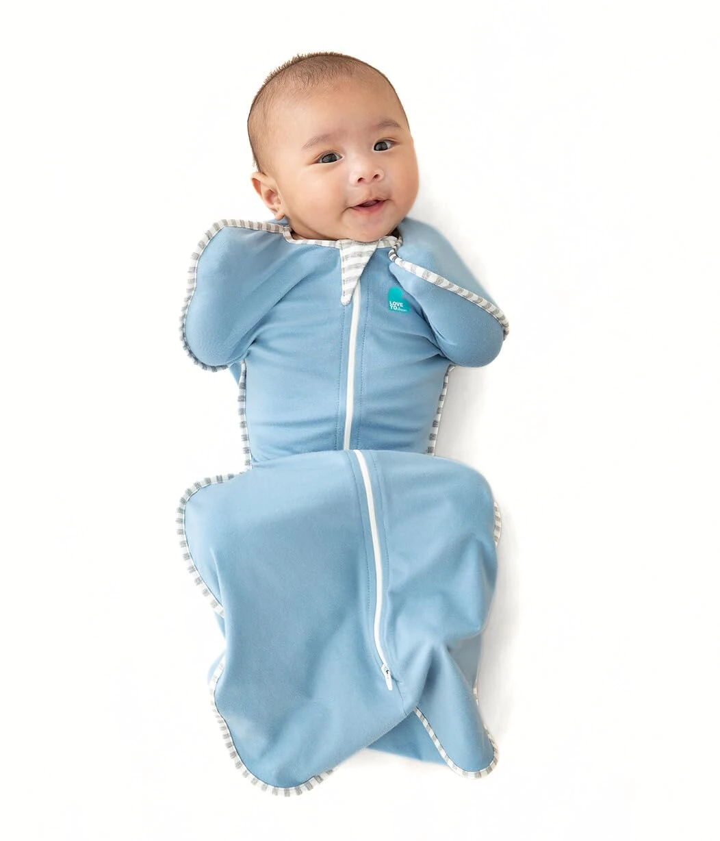 Love To Dream™ Swaddle UP™, Medium 6-8.5 kg - Blue, Snug Fit, Supports Healthy Sleep Routine, 1.0 Tog - Ideal for 20-24°C Temperatures, Machine Washable Cotton & Double Zip for Easy Nappy Changes