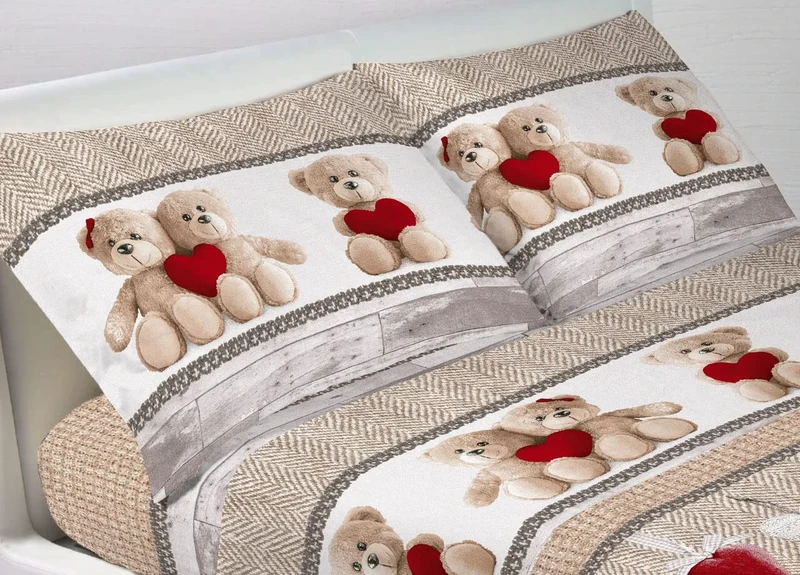BIANCHERIAWEB Complete Bed Sheet Set in 100% Cotton Made in Italy Sweet Bear Design