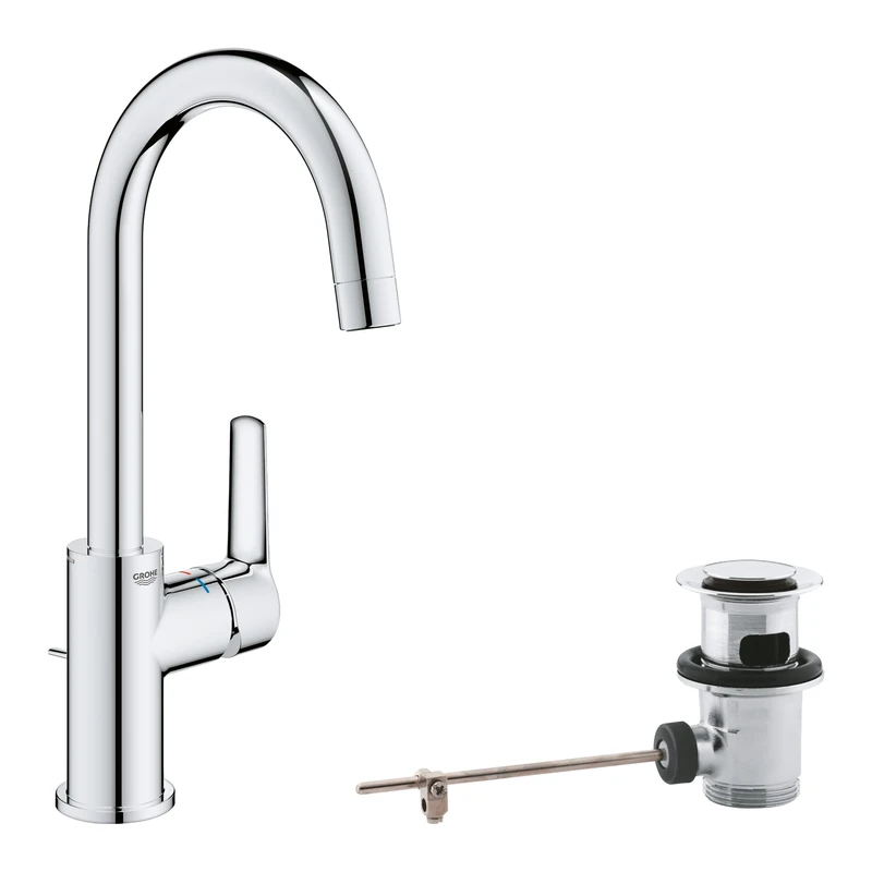 GROHE Start Quickfix Single-Lever Basin Mixer with Pop-Up Waste Set, L-Size, Swivel Spout, Water-Saving, Chrome 24203002