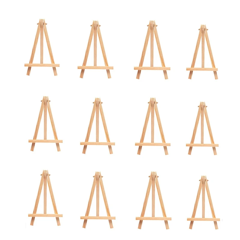 12Pcs Wooden Tabletop Art Display Easels, Small Painting Easel, Desktop Holder Stand for Displaying Canvas Paintings,Drawing, Weddings, Arts & Crafts