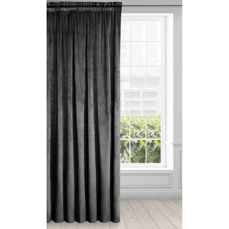Eurofirany Velvet Super Soft Curtain with Tape Top - 1 Panel, Room Darkening Window Treartment, Drapes for Bedroom, Kitchen, Living Room, W55 x L106, Black