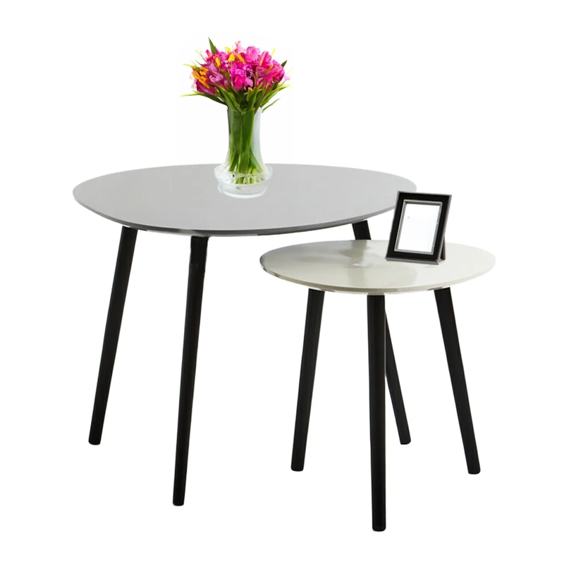 Premier Houseware Set of 2 Light Grey Triangular Coffee Table For Living Room/Bedroom Light Grey Oak Ven/Black Trim Contemporary Style Tables For Living Room/Dressing Rooms 60 x 60 x 48