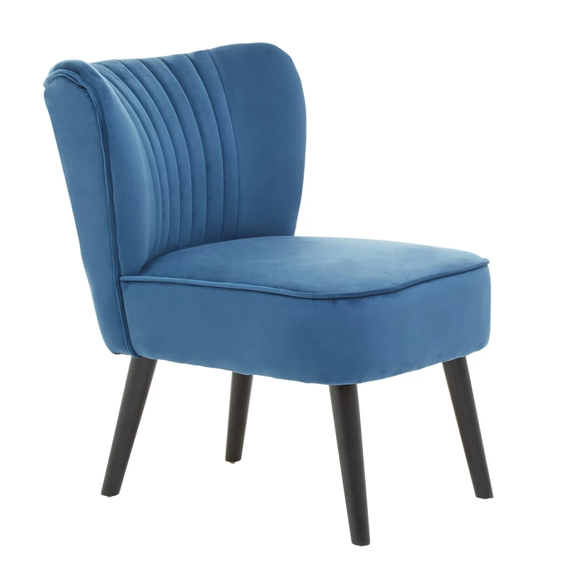 Premier Housewares Living Room Armchairs Velvet Dining Chairs With Wooden Legs Modern Blue Chair For Bedroom/Study Room/Living Room/Office And Small Spaces 58 x 70 x 74