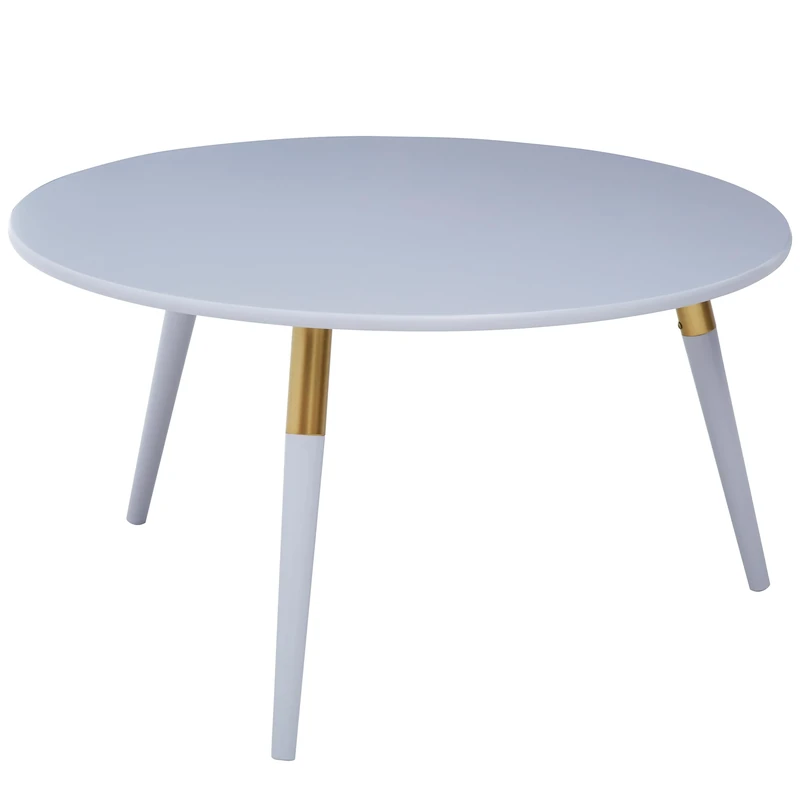 Premier Housewares Light Grey Round Coffee Table For Living Room/Bedroom Light Grey Oak Ven/Gold Trim Contemporary Style Tables For Living Room/Dressing Rooms w80 x d80 x h43cm