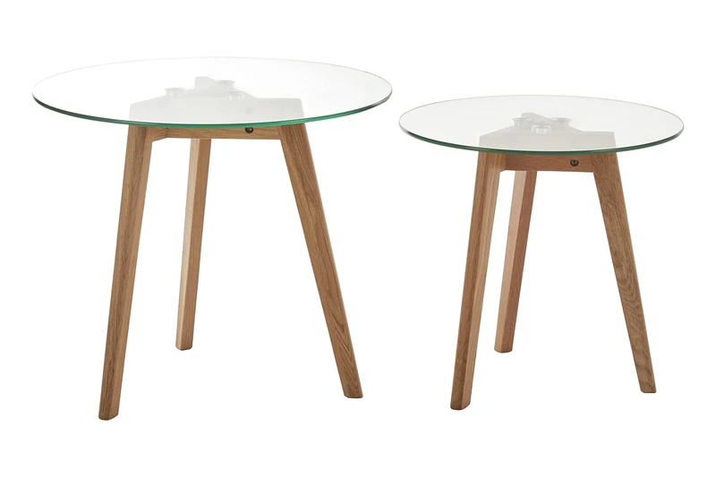 Premier Housewares Set of 2 Side Tables For Bedroom Small Sized Side Table For Bedside With Tempered Glass And Oak Wood Design Contemporary Furniture With Natural Finish 50 x 50 x 45