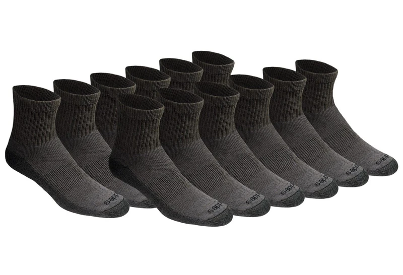 Dickies Men's Dri-Tech Moisture Control Quarter Socks Multi-Pack, Charcoal (12 Pairs)