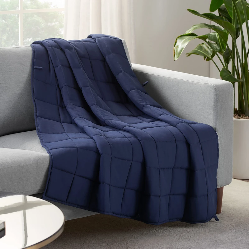 Serta Zen Rest Wrinkle Resistant Adult Heavy Weighted Throw Blanket Filled with Glass Beads, 12 lbs (48 in x 72 in), Navy